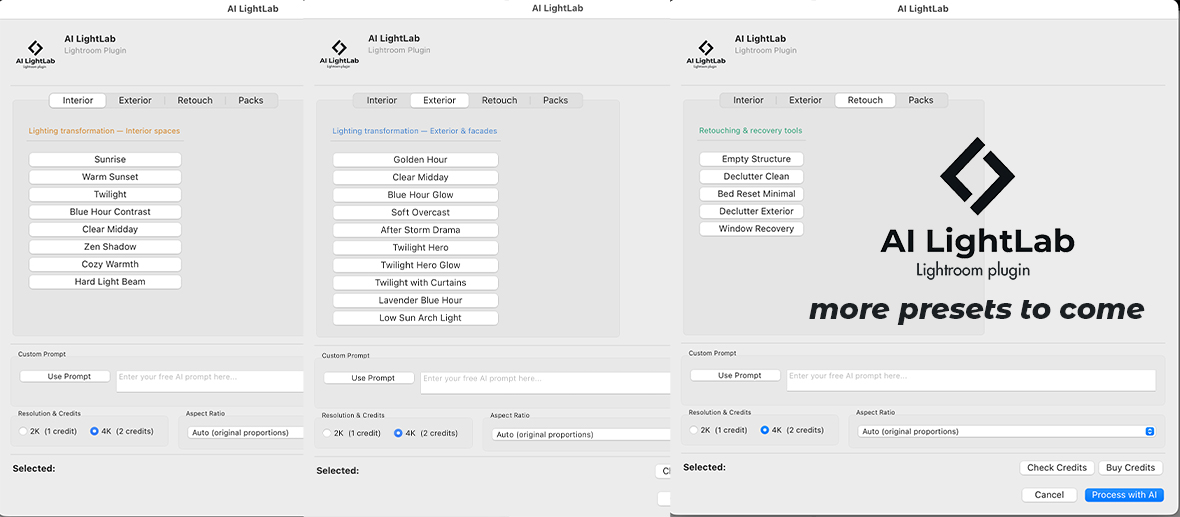 AI LightLab plugin interface inside Adobe Lightroom Classic