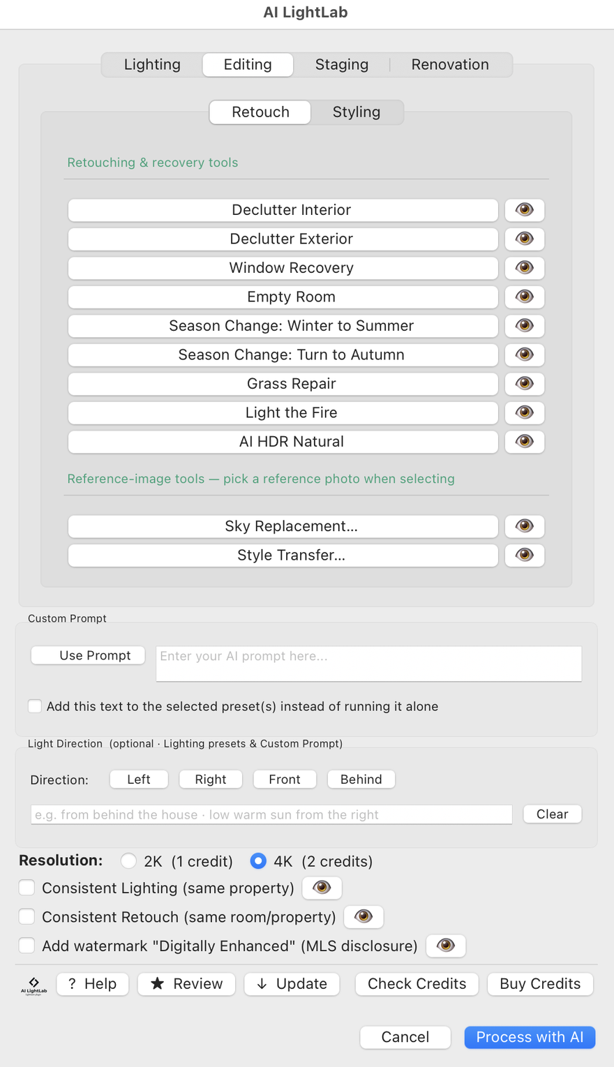 Editing tab